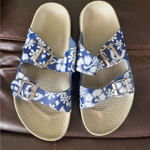 Birkenstock Blue and White Floral Sandals Size 44 US 11